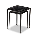 Slim, airy bases of black-finished iron support two varied-height nesting tables of smoked black glass. Designed to bunch or pull apart as desired, with ease Amethyst Home provides interior design, new home construction design consulting, vintage area rugs, and lighting in the Seattle metro area.