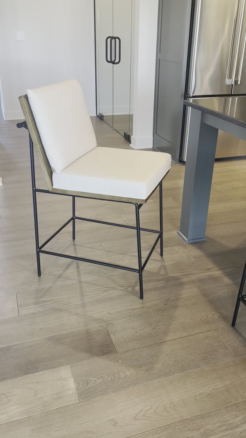Fall in love with the back detailing of the Ross -- and stay for the comfort.  Beautiful iron base and wood details make this an unforgettable stool.Materials: Solid Oak, Iron, 92% Pl, 8% Li Amethyst Home provides interior design, new home construction design consulting, vintage area rugs, and lighting in the Newport Beach metro area.