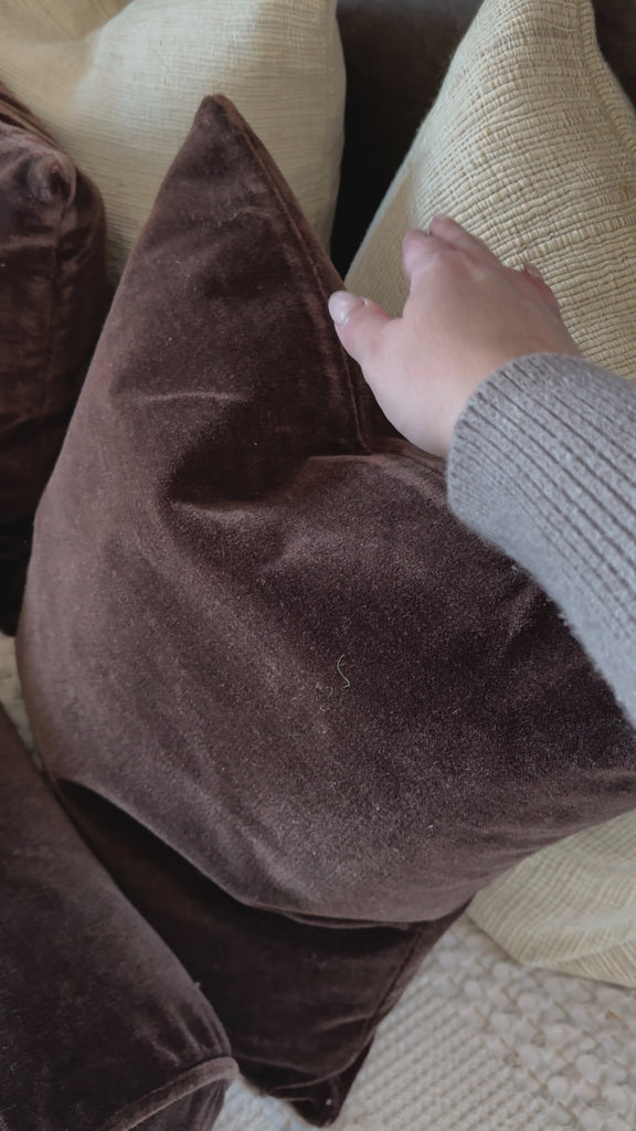 Thick and reminiscent of a mohair style texture, the Bridger Monte Chocolate Pillow is an Amethyst fave.  Crafted from saturated solid wool velvet, a deep brown pillow offers a sustainable alternative to mohair. A clean-lined design with knife edges and a hidden zipper.Choose Your Options16"X24"Cover + Down InsertOverall Dimensions: 24.00"w x 6.50"d x 16. Amethyst Home provides interior design, new home construction design consulting, vintage area rugs, and lighting in the Monterey metro area.